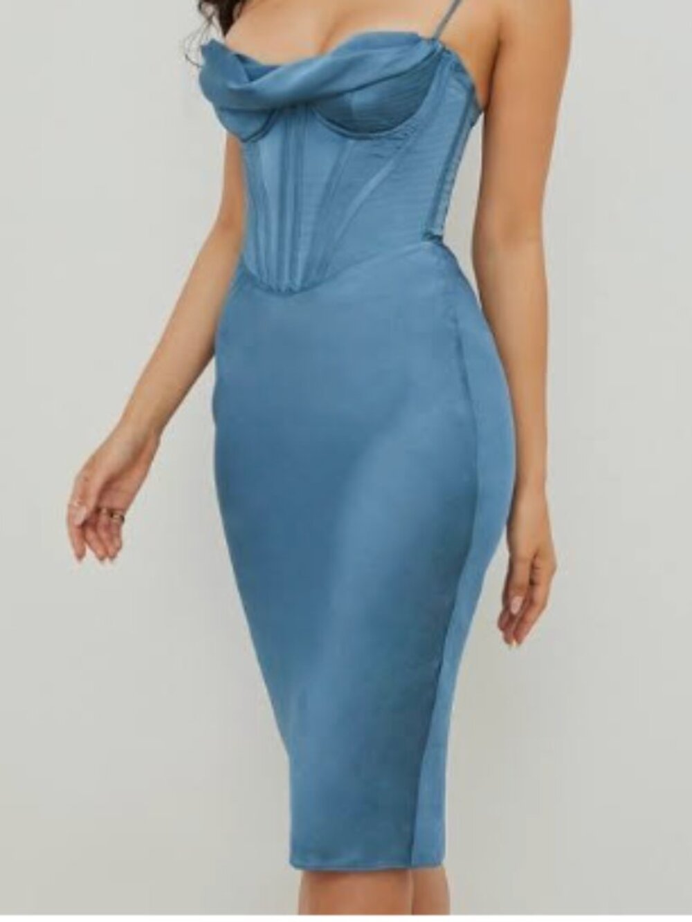 House of CB Women's Blue Silk Corset Dress, brand new with tags
